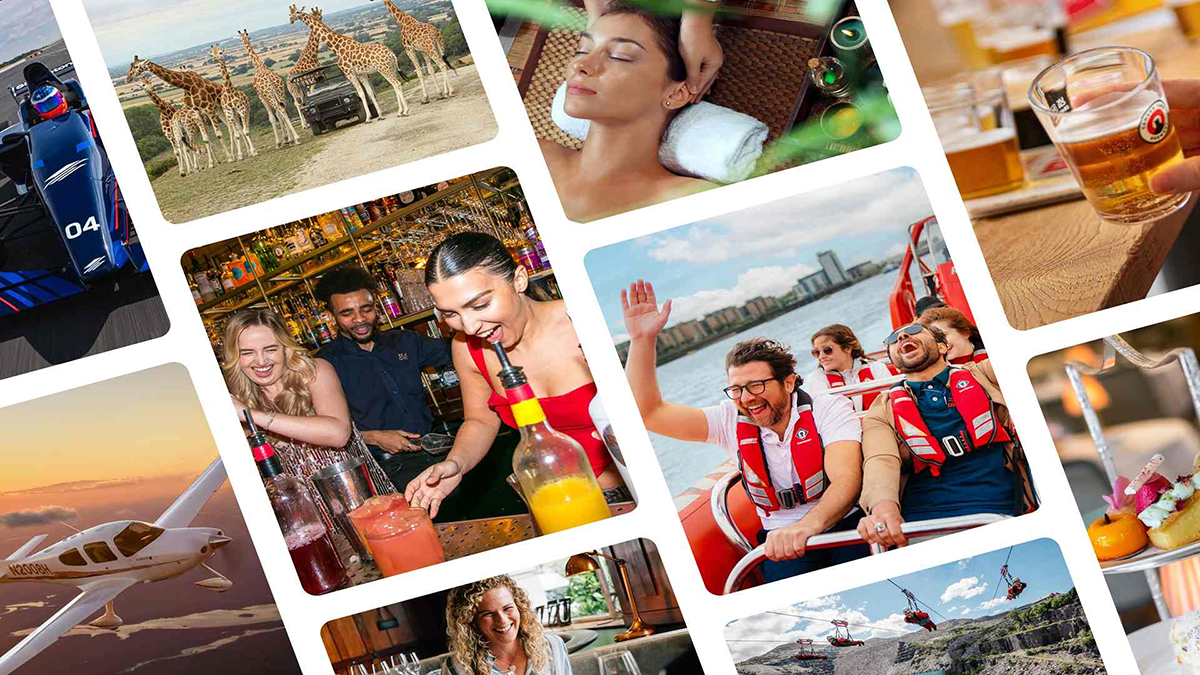 A collage of RODE LIFE experiences: safari, spa, motorsport, dining and more